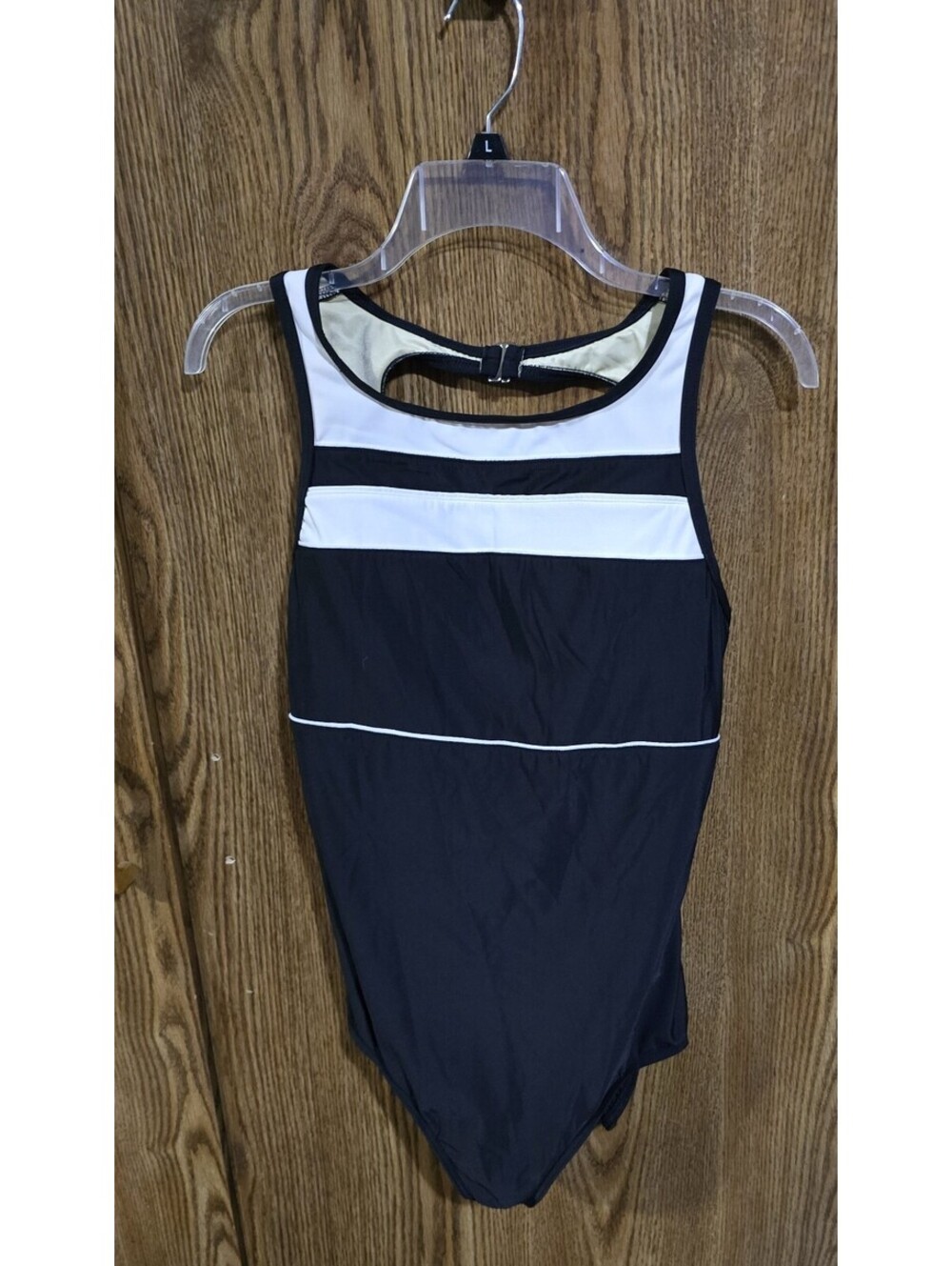 Lands End 1 Piece Bathing Suit Swimwear Black & White 18